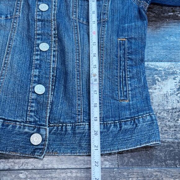 Gap Denim Jacket Womens XS Blue Jean Fitted Button Up Pockets Chore Y2K 80's - Picture 10 of 11